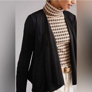 Hutch by Anthropologie Black Faux Suede Open Front Jacket with Pockets!